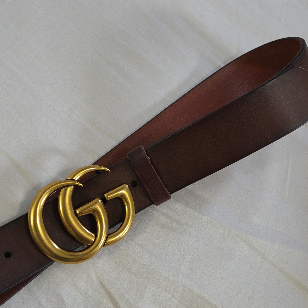 Gucci Brown Leather Belt with Gold Double G Buckle - Picture 16 of 16
